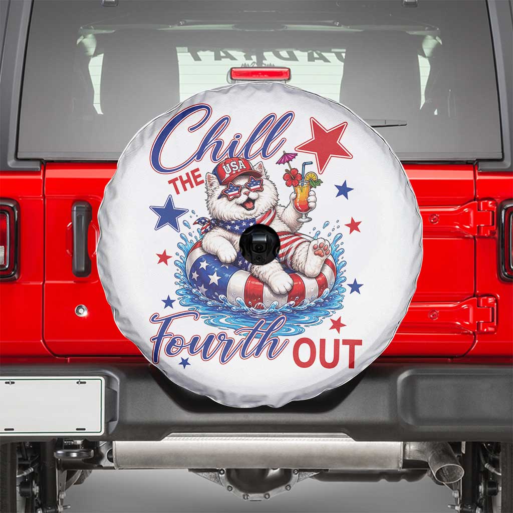 Funny Patriotic Persian Cat Spare Tire Cover Chill The Fourth Out