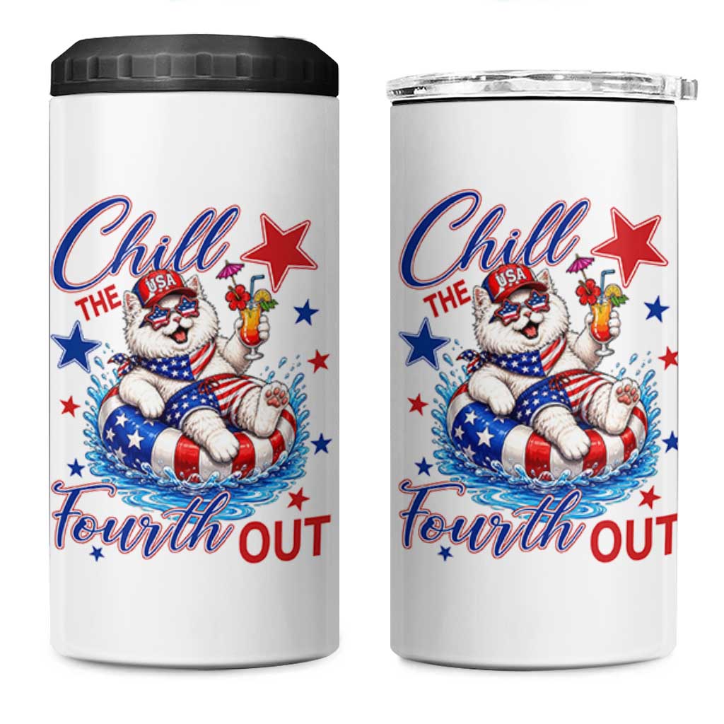 Funny Patriotic Persian Cat 4 in 1 Can Cooler Tumbler Chill The Fourth Out