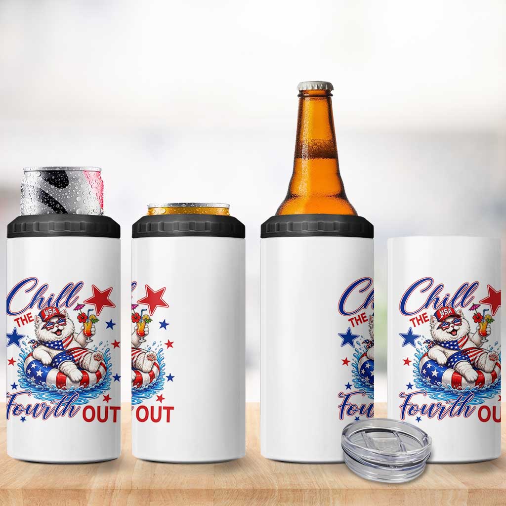 Funny Patriotic Persian Cat 4 in 1 Can Cooler Tumbler Chill The Fourth Out