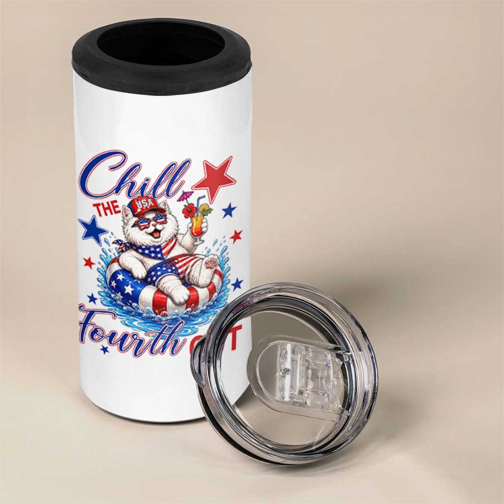 Funny Patriotic Persian Cat 4 in 1 Can Cooler Tumbler Chill The Fourth Out