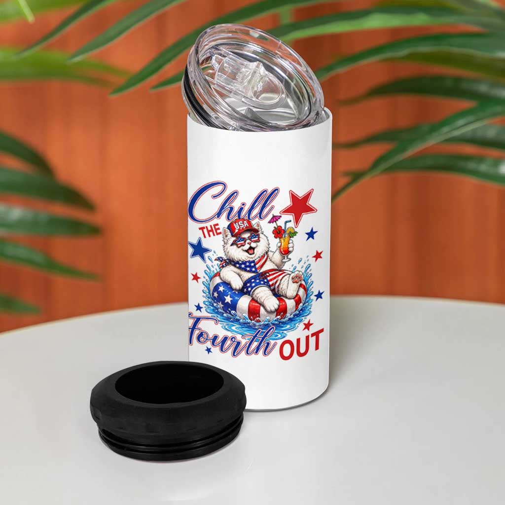Funny Patriotic Persian Cat 4 in 1 Can Cooler Tumbler Chill The Fourth Out