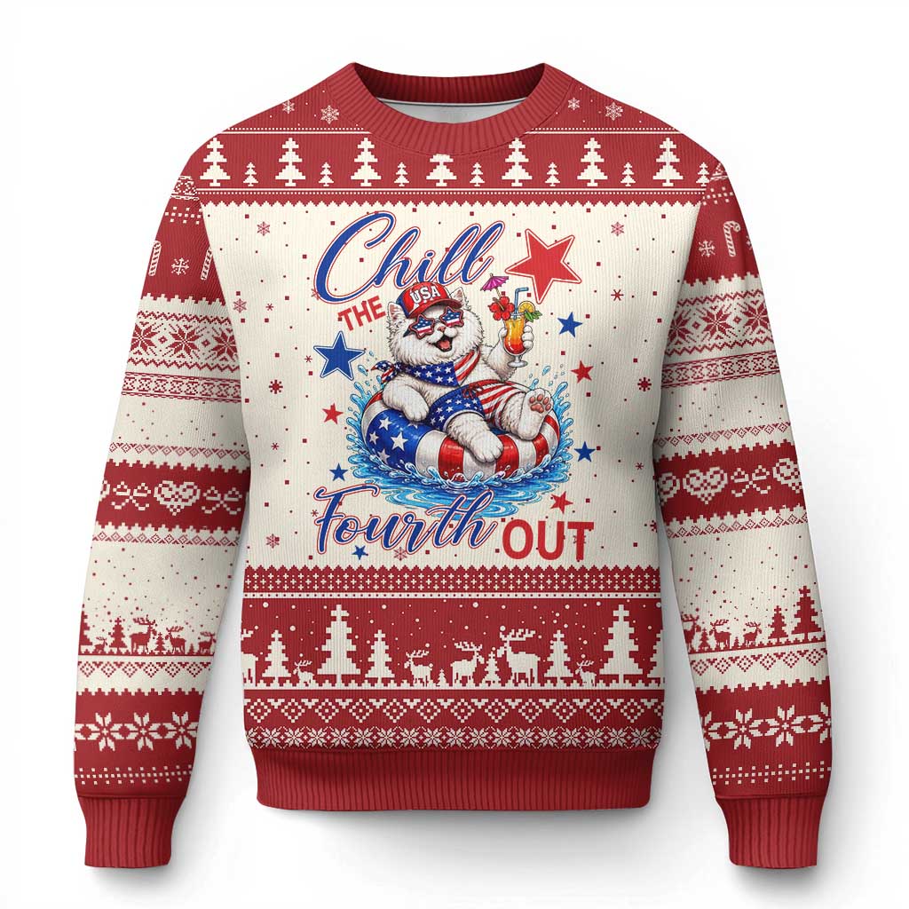 Funny Patriotic Persian Cat Ugly Christmas Sweater Chill The Fourth Out