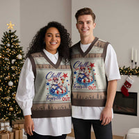 Funny Patriotic Persian Cat V-Neck Knit Sweater Vest Chill The Fourth Out
