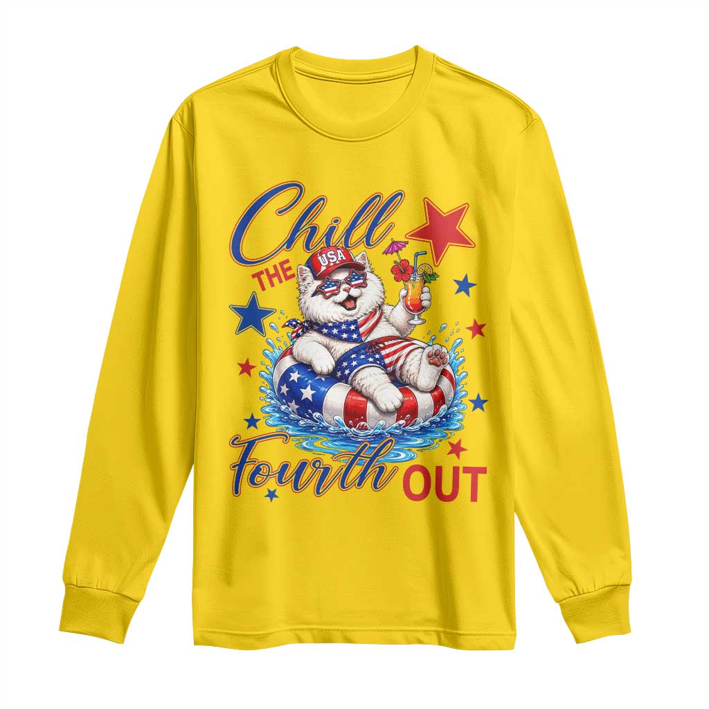 Funny Patriotic Persian Cat Long Sleeve Shirt Chill The Fourth Out