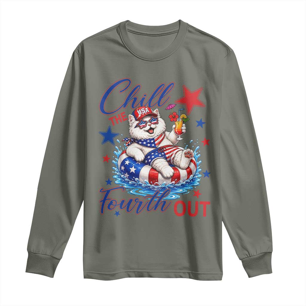Funny Patriotic Persian Cat Long Sleeve Shirt Chill The Fourth Out
