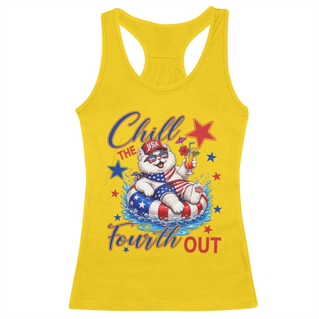 Funny Patriotic Persian Cat Racerback Tank Top Chill The Fourth Out