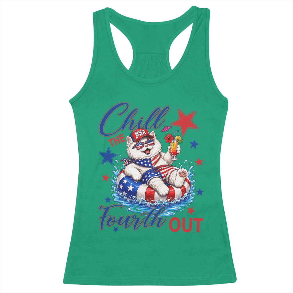 Funny Patriotic Persian Cat Racerback Tank Top Chill The Fourth Out