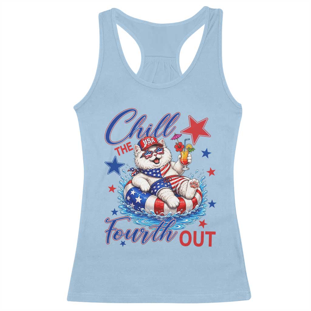 Funny Patriotic Persian Cat Racerback Tank Top Chill The Fourth Out