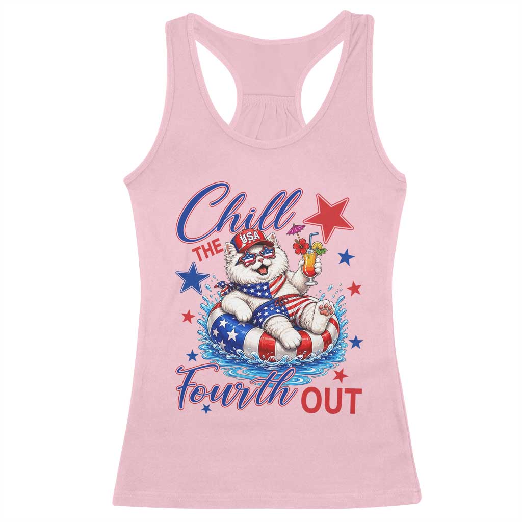 Funny Patriotic Persian Cat Racerback Tank Top Chill The Fourth Out