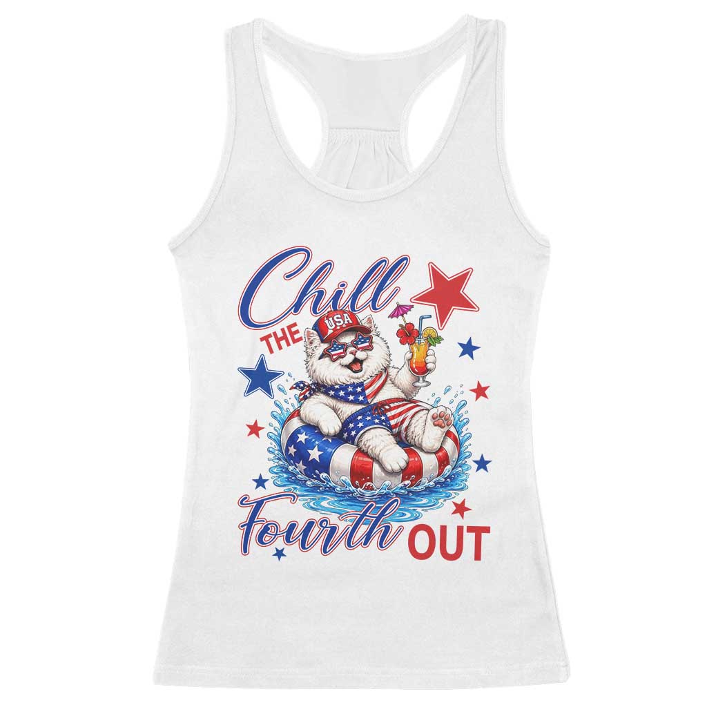 Funny Patriotic Persian Cat Racerback Tank Top Chill The Fourth Out