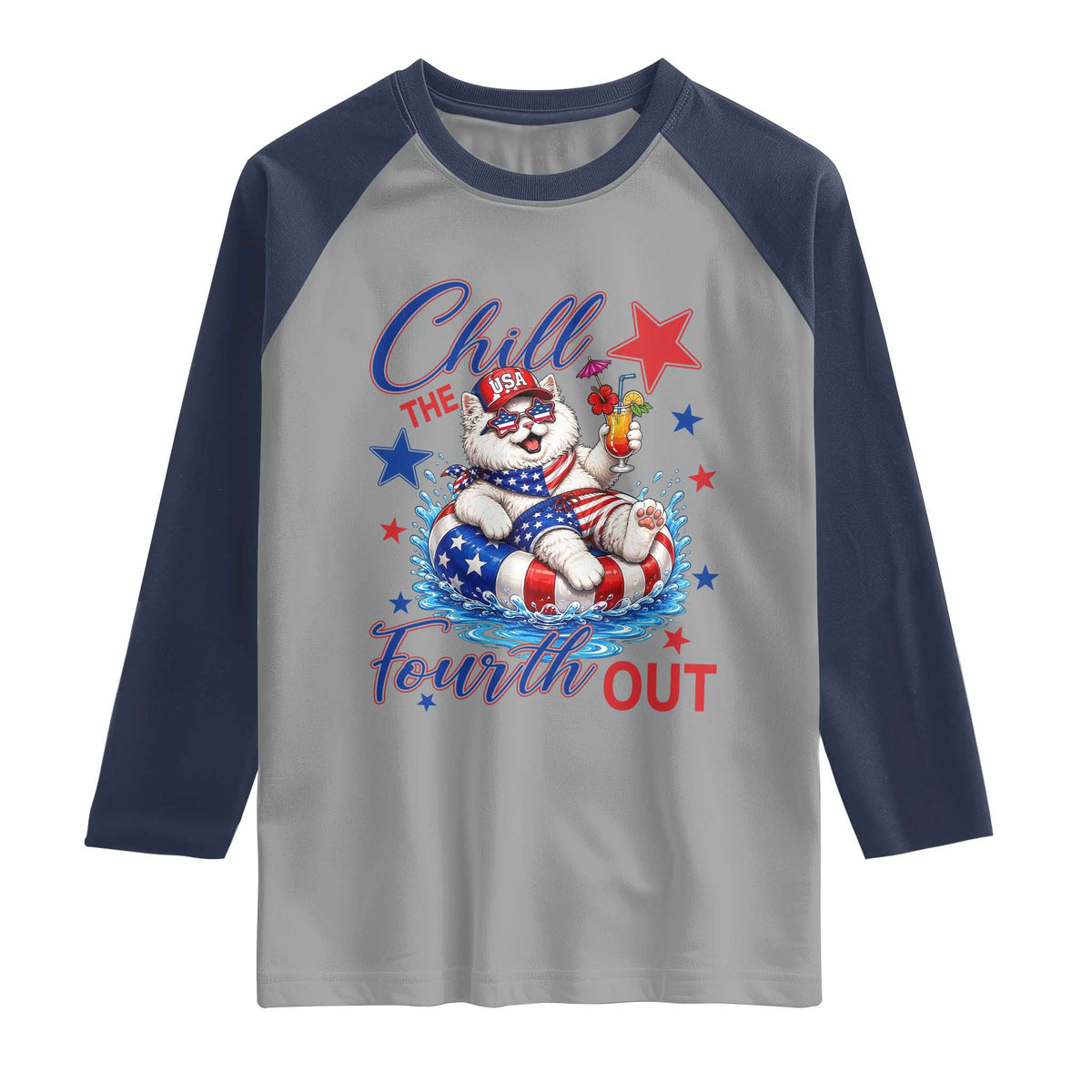 Funny Patriotic Persian Cat Raglan Shirt Chill The Fourth Out