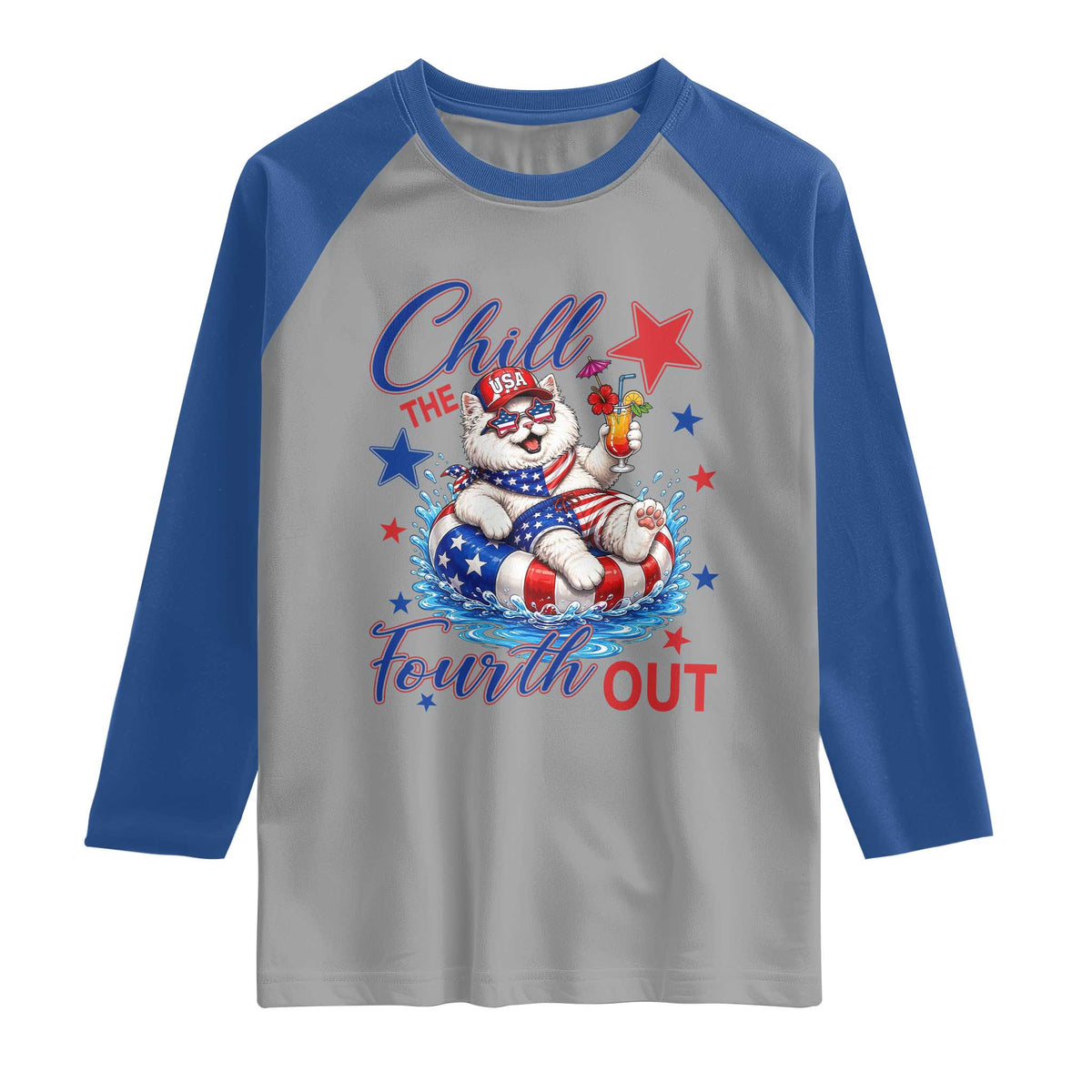 Funny Patriotic Persian Cat Raglan Shirt Chill The Fourth Out