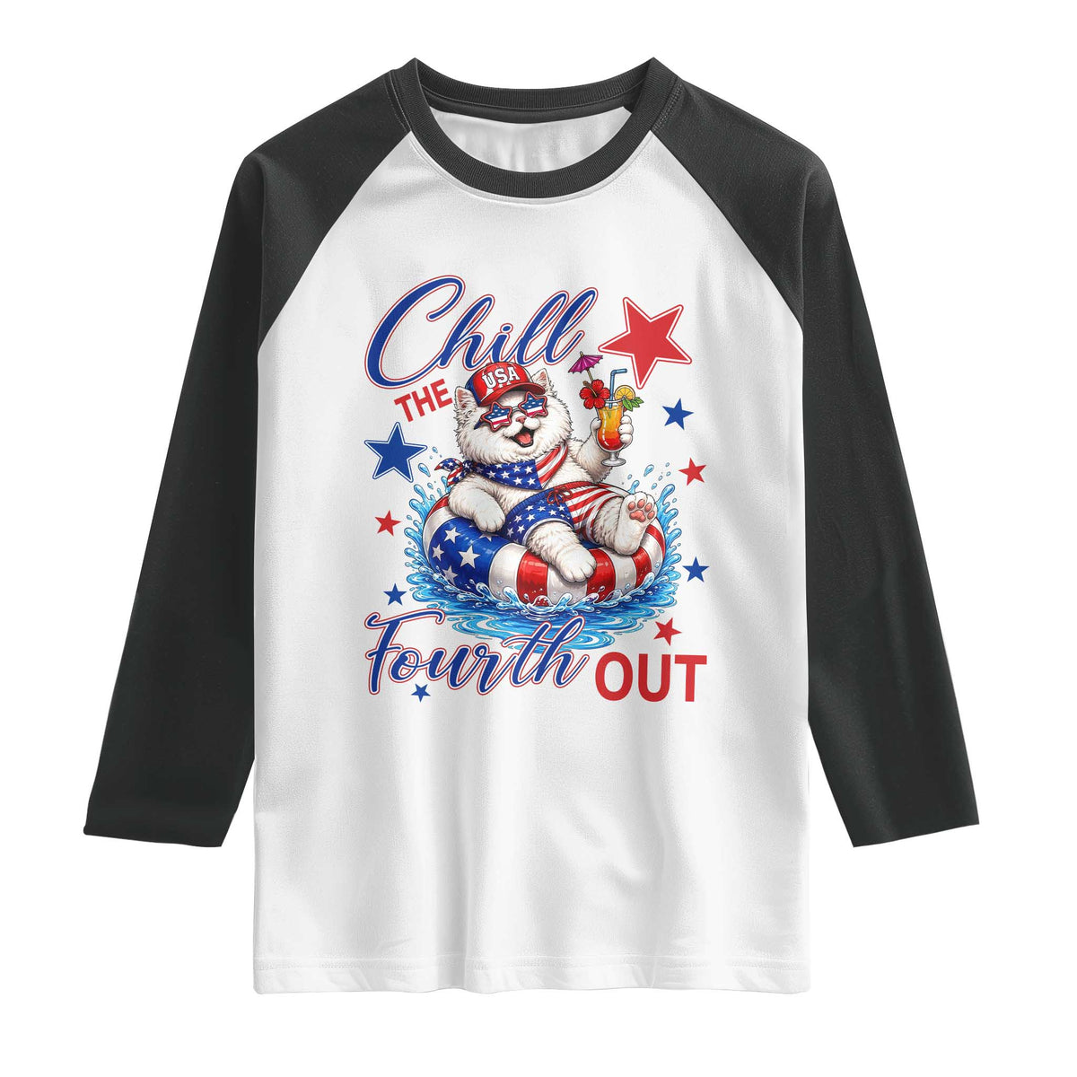 Funny Patriotic Persian Cat Raglan Shirt Chill The Fourth Out