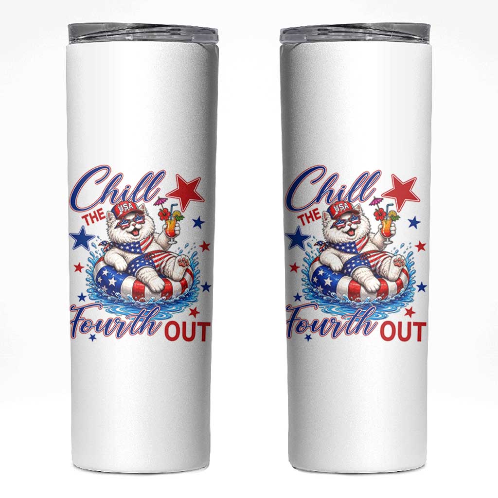 Funny Patriotic Persian Cat Skinny Tumbler Chill The Fourth Out