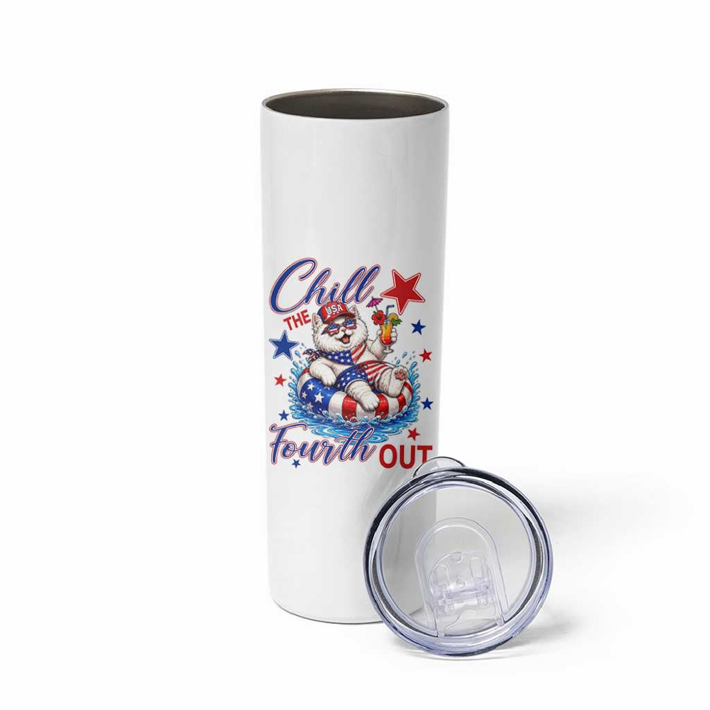 Funny Patriotic Persian Cat Skinny Tumbler Chill The Fourth Out