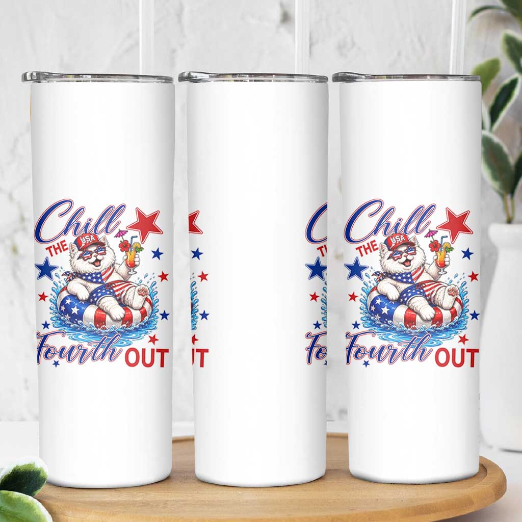 Funny Patriotic Persian Cat Skinny Tumbler Chill The Fourth Out