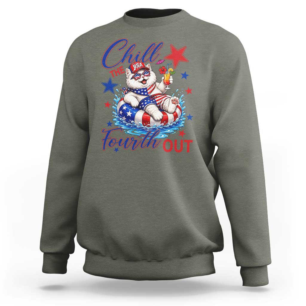 Funny Patriotic Persian Cat Sweatshirt Chill The Fourth Out