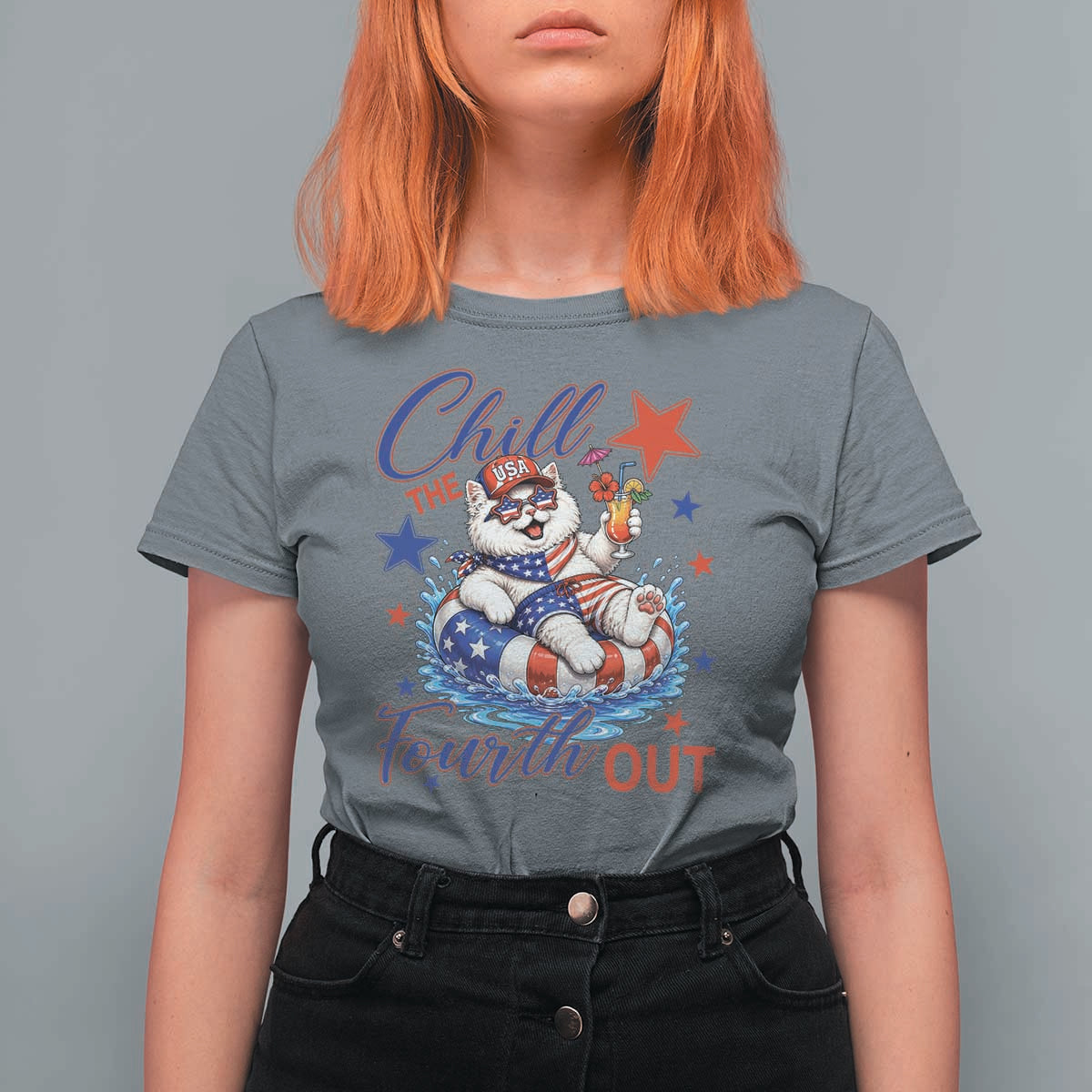 Funny Patriotic Persian Cat T Shirt For Women Chill The Fourth Out