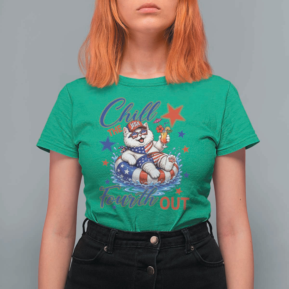 Funny Patriotic Persian Cat T Shirt For Women Chill The Fourth Out