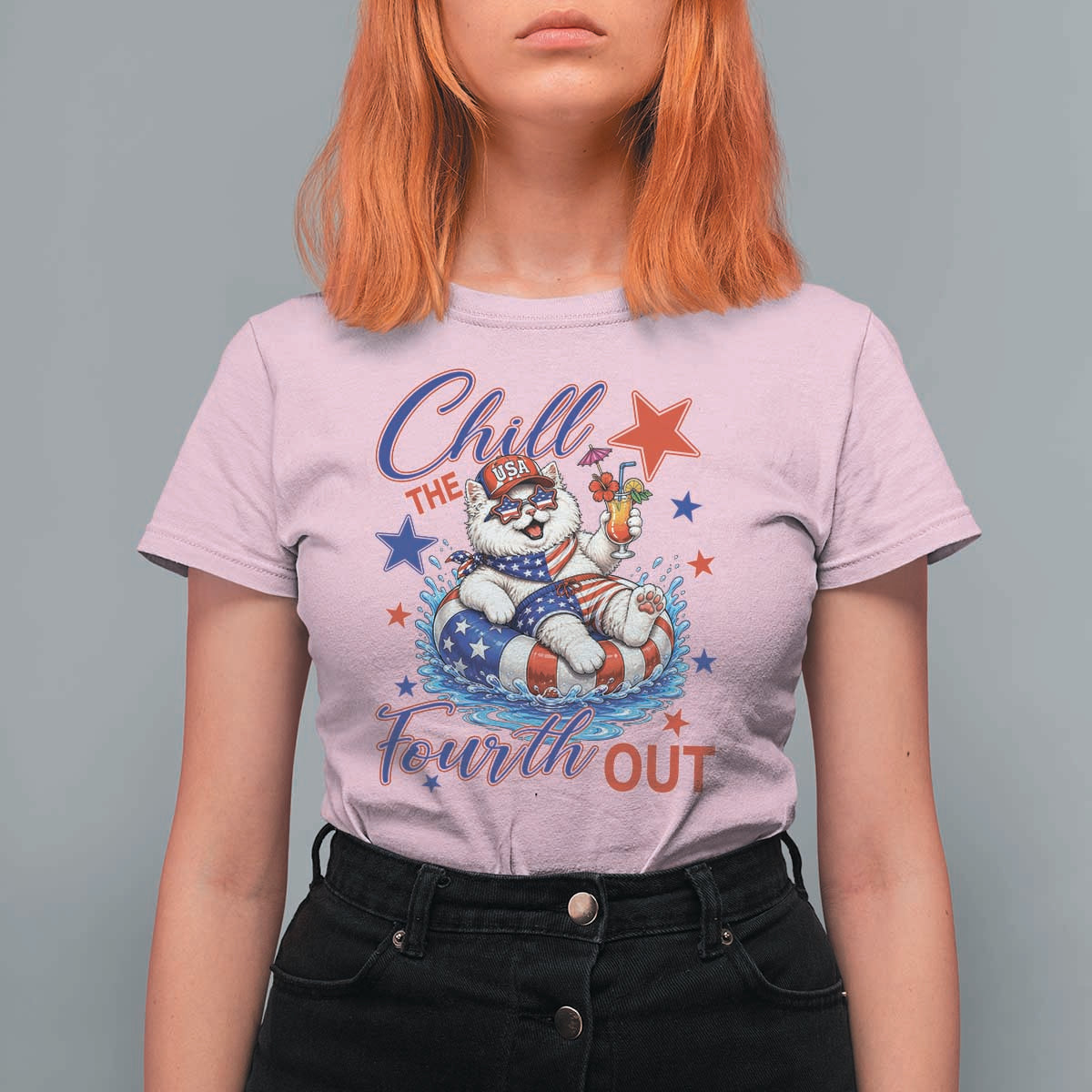 Funny Patriotic Persian Cat T Shirt For Women Chill The Fourth Out