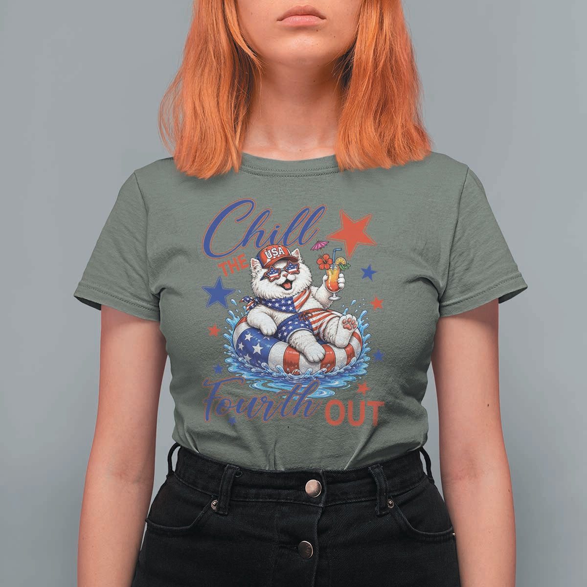 Funny Patriotic Persian Cat T Shirt For Women Chill The Fourth Out