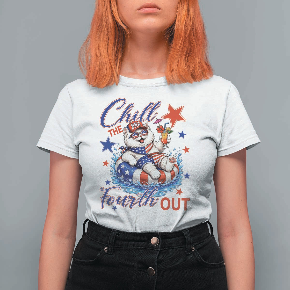 Funny Patriotic Persian Cat T Shirt For Women Chill The Fourth Out