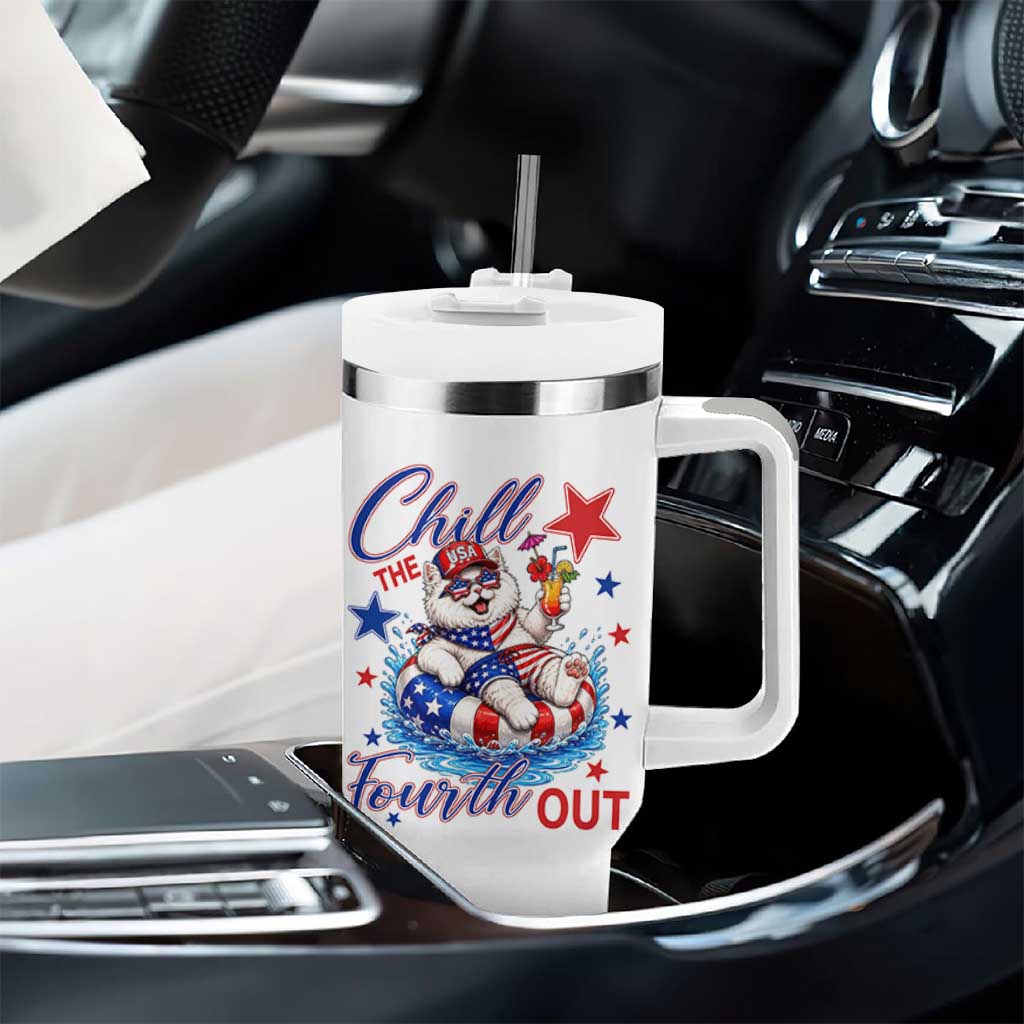 Funny Patriotic Persian Cat Tumbler With Handle Chill The Fourth Out