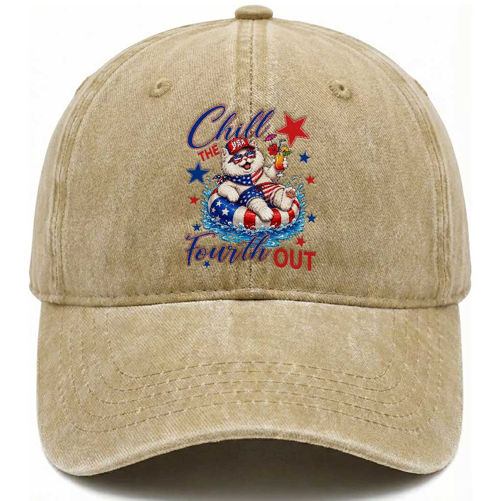 Funny Patriotic Persian Cat Washed Cotton Baseball Cap Chill The Fourth Out