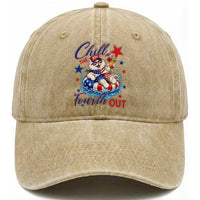 Funny Patriotic Persian Cat Washed Cotton Baseball Cap Chill The Fourth Out