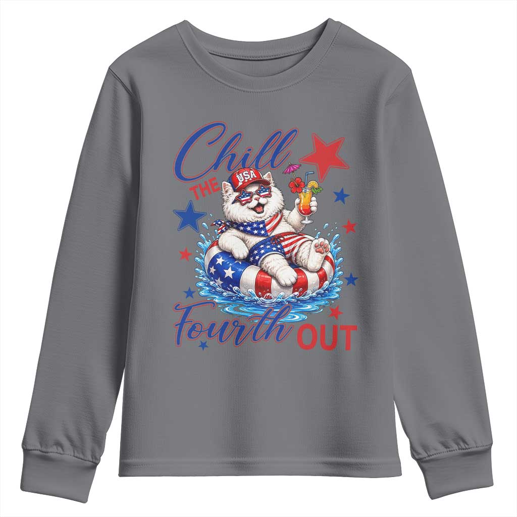 Funny Patriotic Persian Cat Youth Sweatshirt Chill The Fourth Out