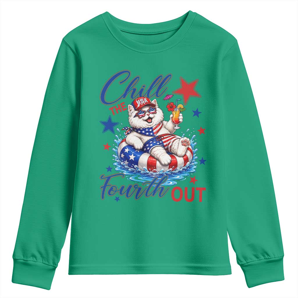 Funny Patriotic Persian Cat Youth Sweatshirt Chill The Fourth Out