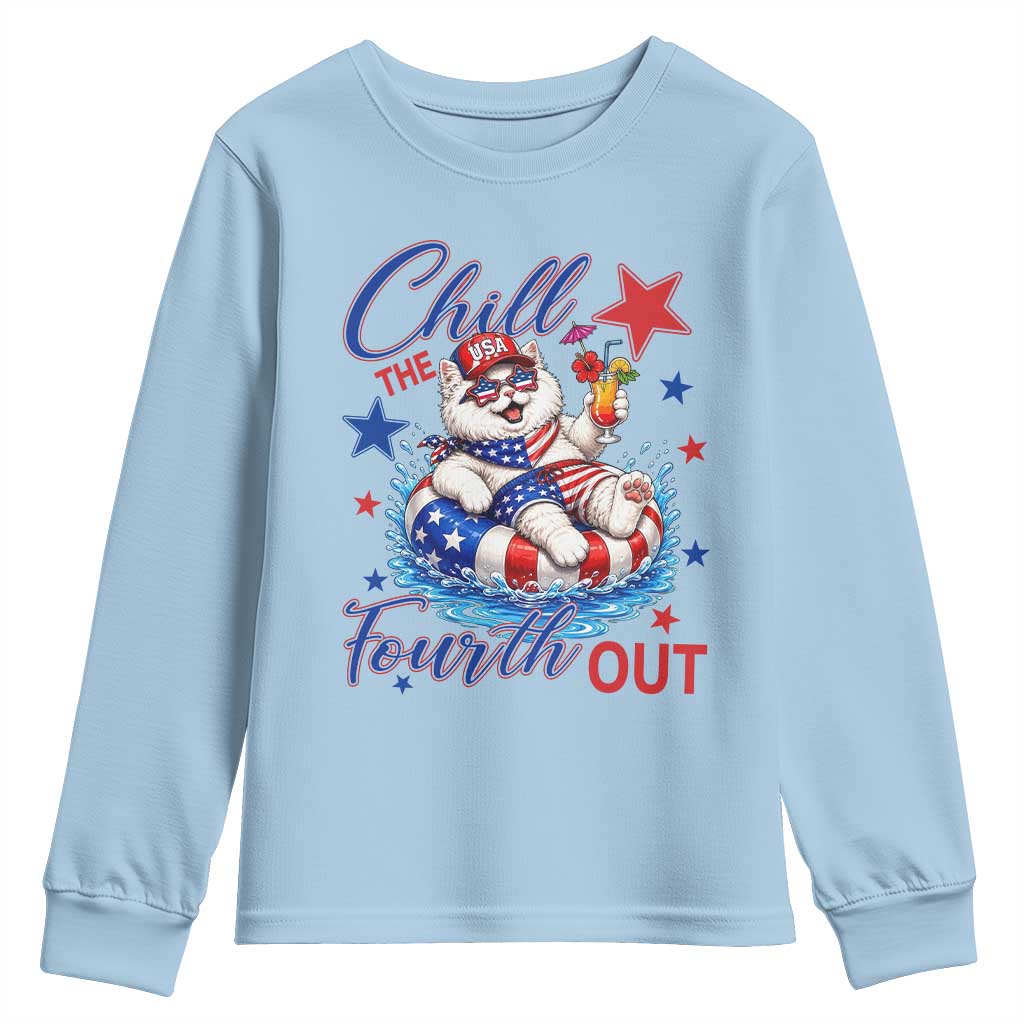 Funny Patriotic Persian Cat Youth Sweatshirt Chill The Fourth Out