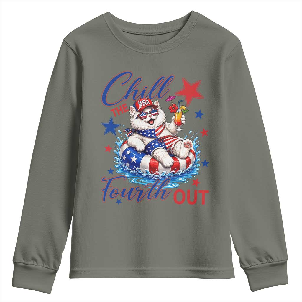 Funny Patriotic Persian Cat Youth Sweatshirt Chill The Fourth Out
