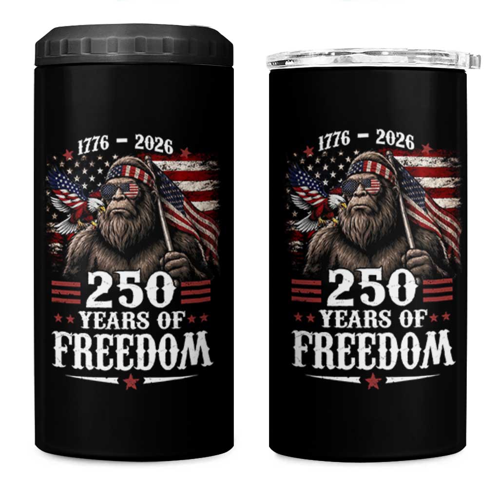 Bigfoot 250 Years Of Freedom 4 in 1 Can Cooler Tumbler Patriotic Sasquatch Lover