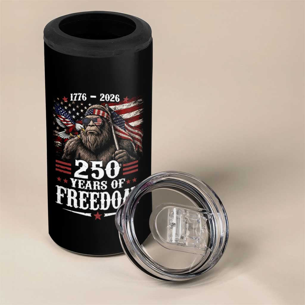 Bigfoot 250 Years Of Freedom 4 in 1 Can Cooler Tumbler Patriotic Sasquatch Lover