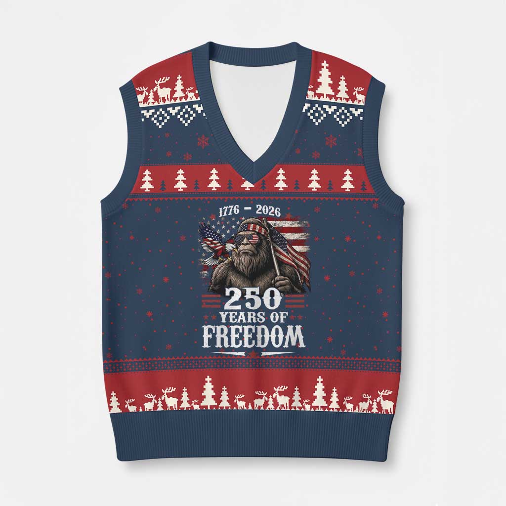 Bigfoot 250 Years Of Freedom V-Neck Knit Sweater Vest Patriotic Sasquatch Lover
