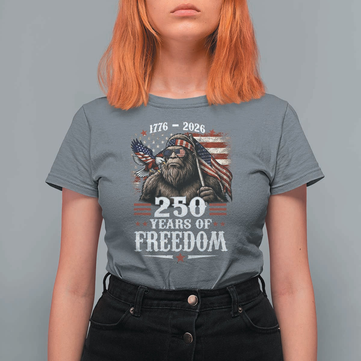 Bigfoot 250 Years Of Freedom T Shirt For Women Patriotic Sasquatch Lover