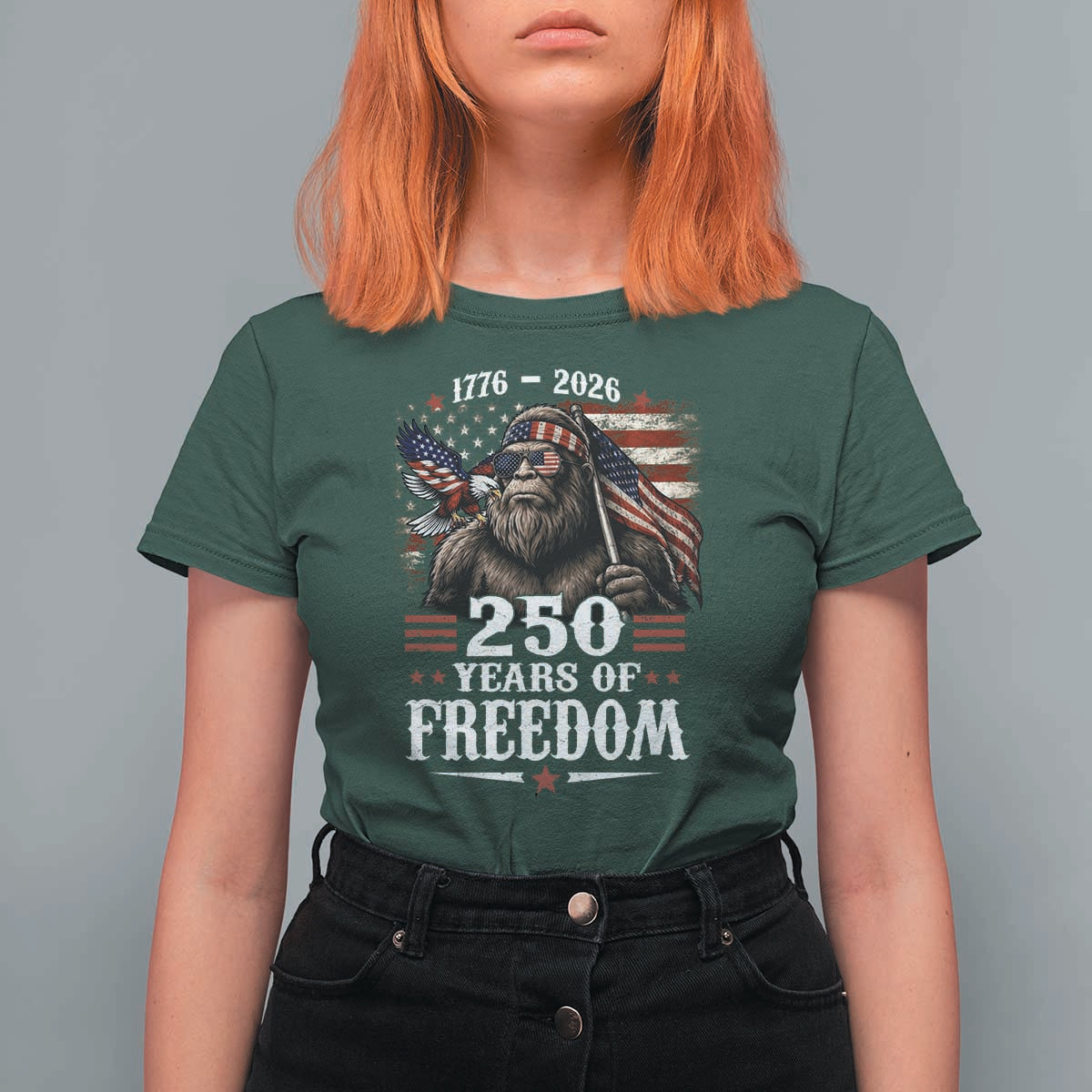 Bigfoot 250 Years Of Freedom T Shirt For Women Patriotic Sasquatch Lover