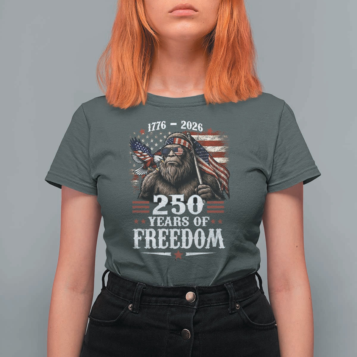 Bigfoot 250 Years Of Freedom T Shirt For Women Patriotic Sasquatch Lover