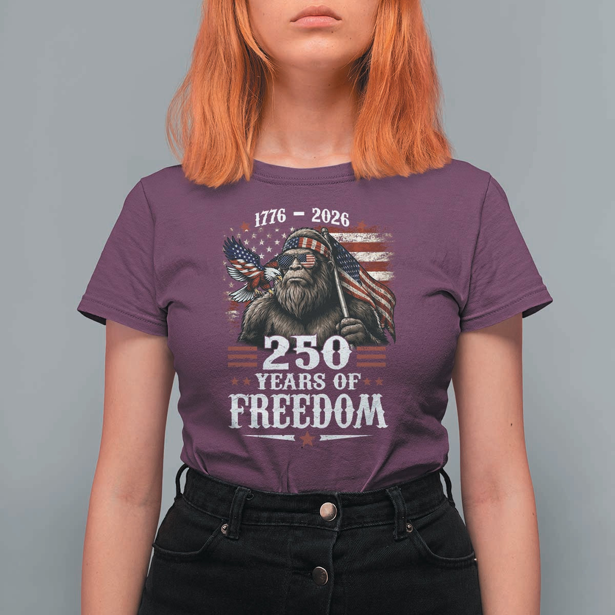 Bigfoot 250 Years Of Freedom T Shirt For Women Patriotic Sasquatch Lover