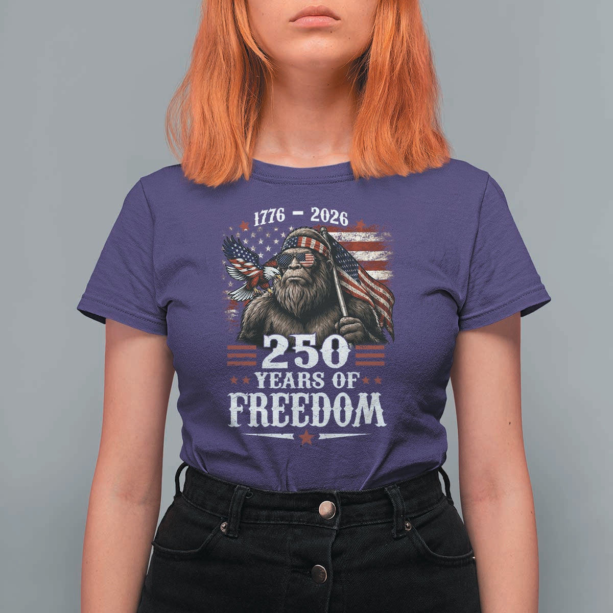 Bigfoot 250 Years Of Freedom T Shirt For Women Patriotic Sasquatch Lover
