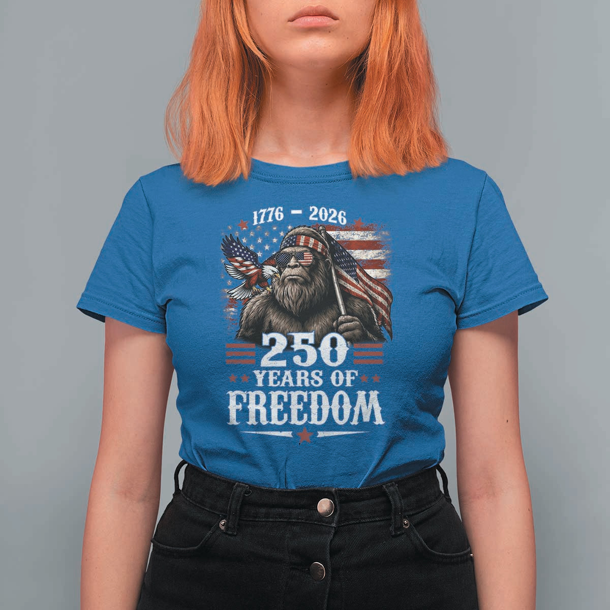 Bigfoot 250 Years Of Freedom T Shirt For Women Patriotic Sasquatch Lover