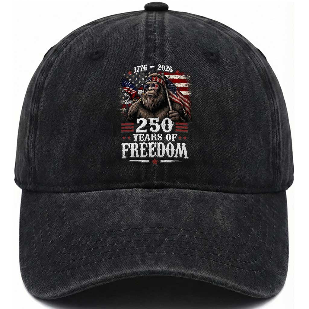 Bigfoot 250 Years Of Freedom Washed Cotton Baseball Cap Patriotic Sasquatch Lover