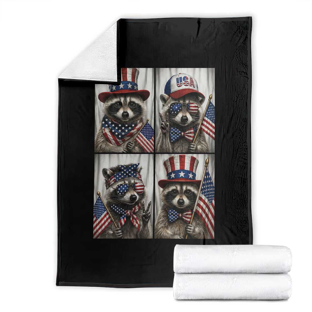 Funny Patriotic Raccoon Selfie Throw Blanket USA Flag Red White And Blue Graphic