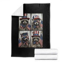 Funny Patriotic Raccoon Selfie Throw Blanket USA Flag Red White And Blue Graphic