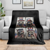 Funny Patriotic Raccoon Selfie Throw Blanket USA Flag Red White And Blue Graphic