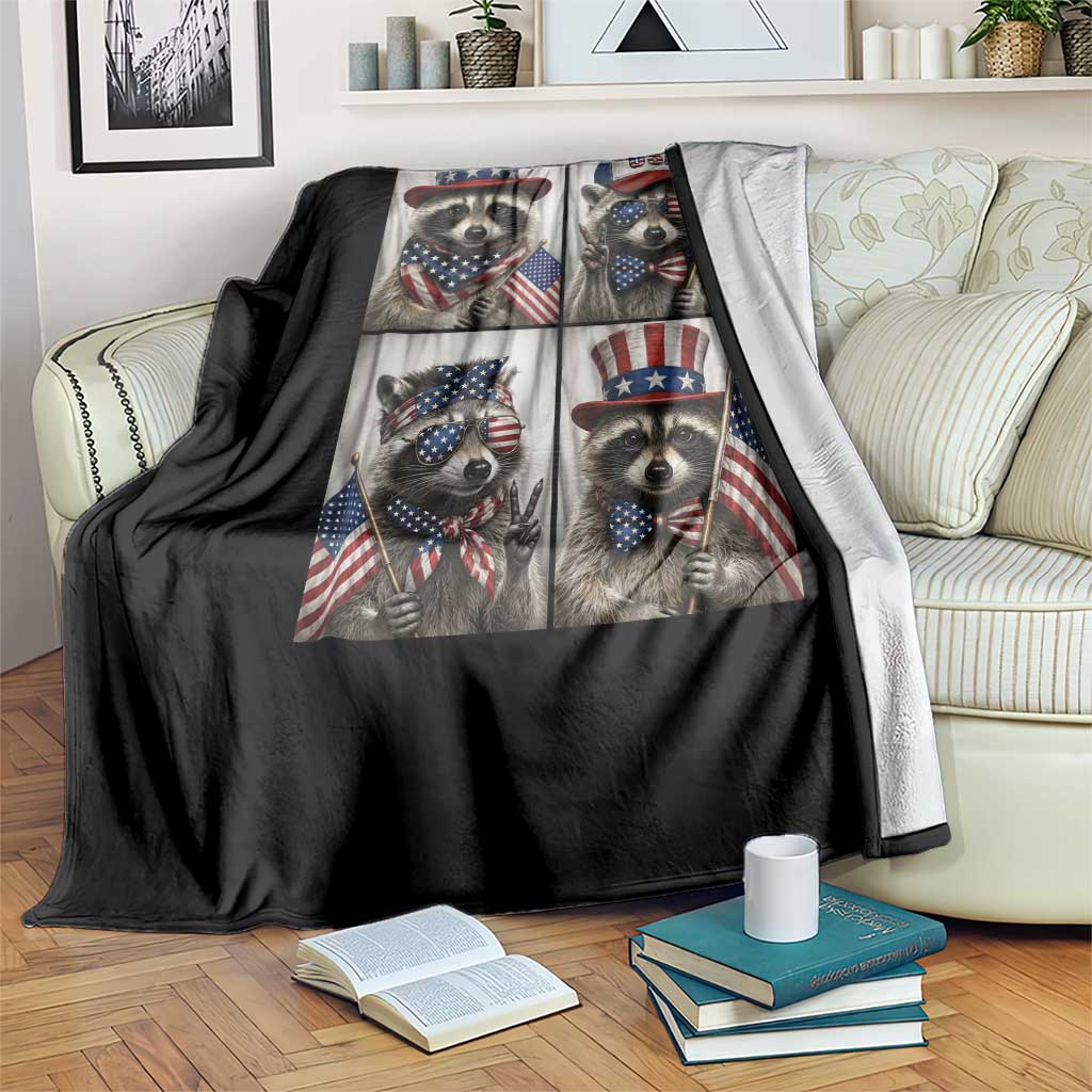 Funny Patriotic Raccoon Selfie Throw Blanket USA Flag Red White And Blue Graphic