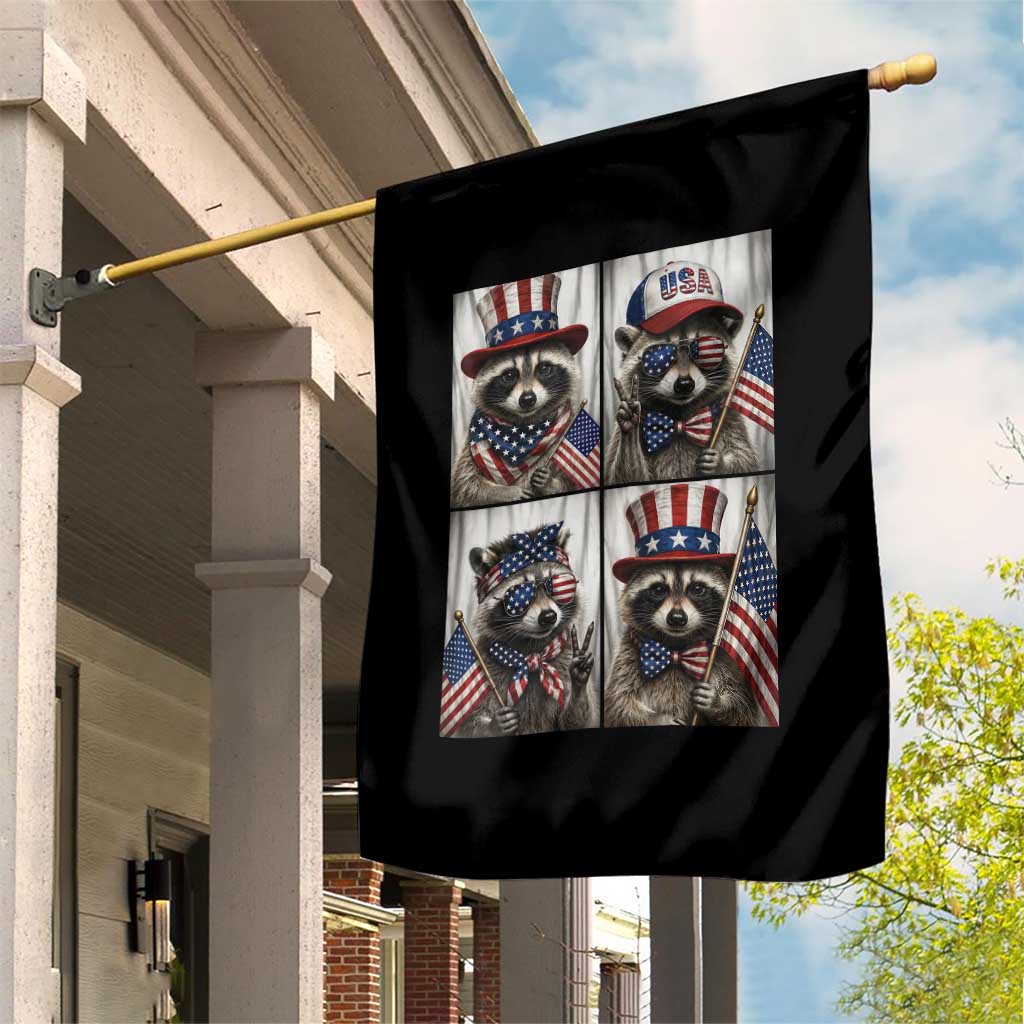 Funny Patriotic Raccoon Selfie Garden Flag USA Flag Red White And Blue Graphic