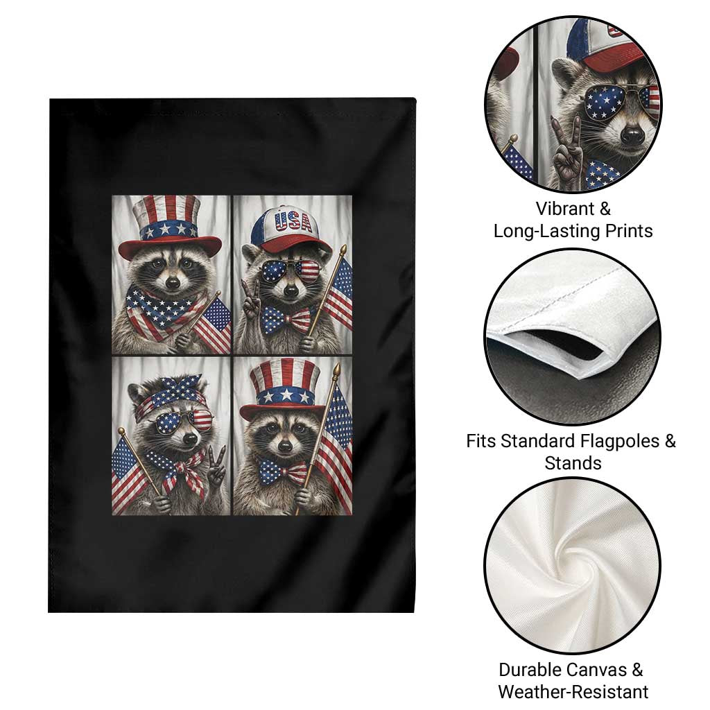 Funny Patriotic Raccoon Selfie Garden Flag USA Flag Red White And Blue Graphic