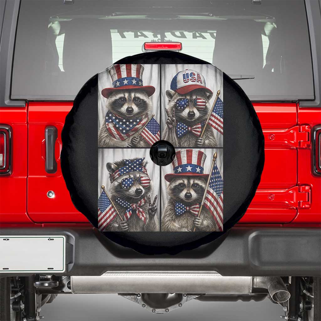 Funny Patriotic Raccoon Selfie Spare Tire Cover USA Flag Red White And Blue Graphic